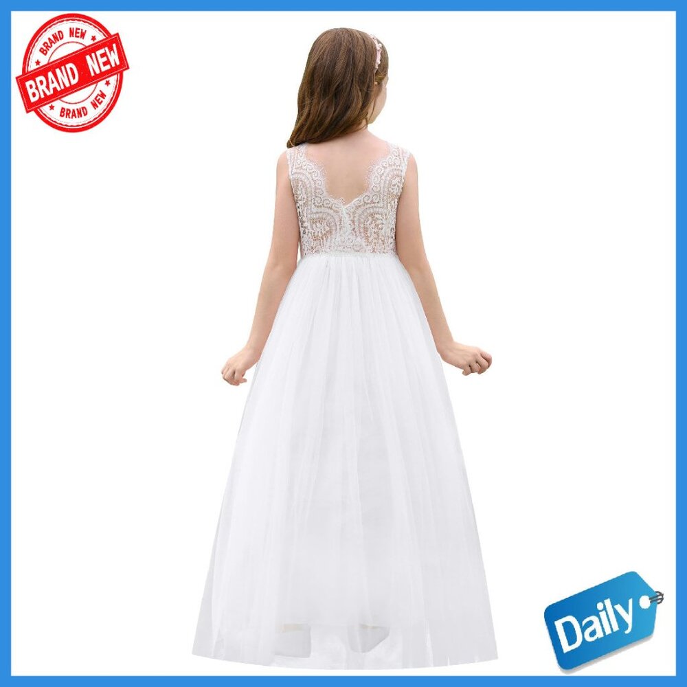 Girls Formal Lace Tulle Dress Flower Girl Pageant Gown 2-14y